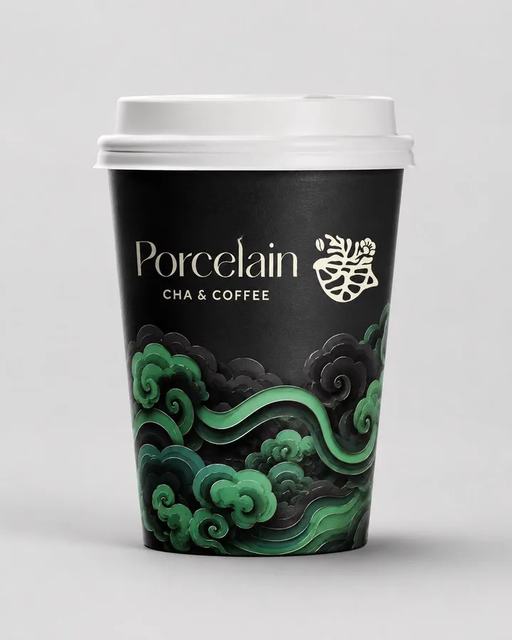 A Porcelain coffee cup with layered jade cloudwork